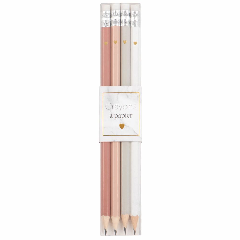 Crayons à papier en peuplier rose, gris et blanc (photo) Crayons à papier en peuplier rose, gris et blanc