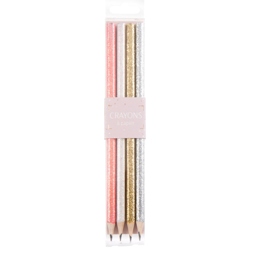 Crayons à papier rose, gris et doré (x4) Crayons à papier rose, gris et doré (x4)