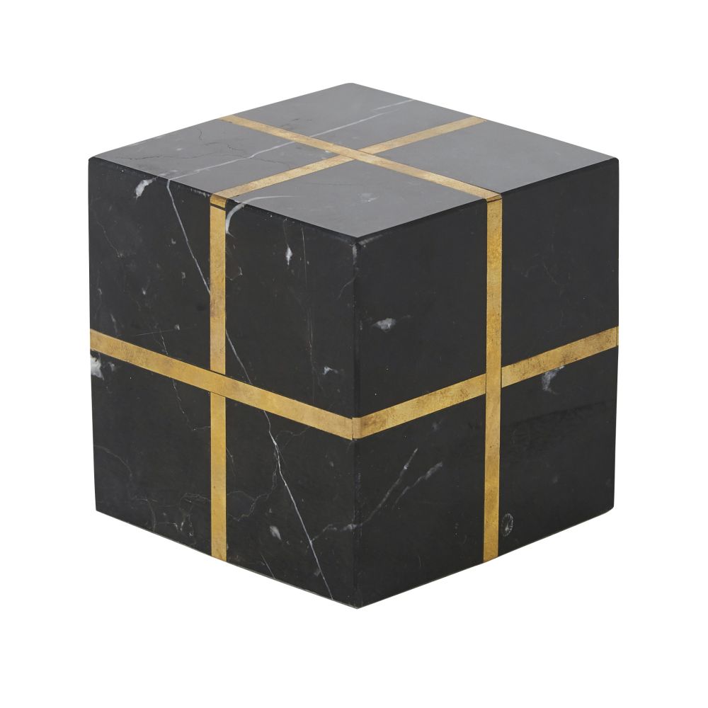 Cube déco en marbre noir avec lignes dorées 11x11 Cube déco en marbre noir avec lignes dorées 11x11