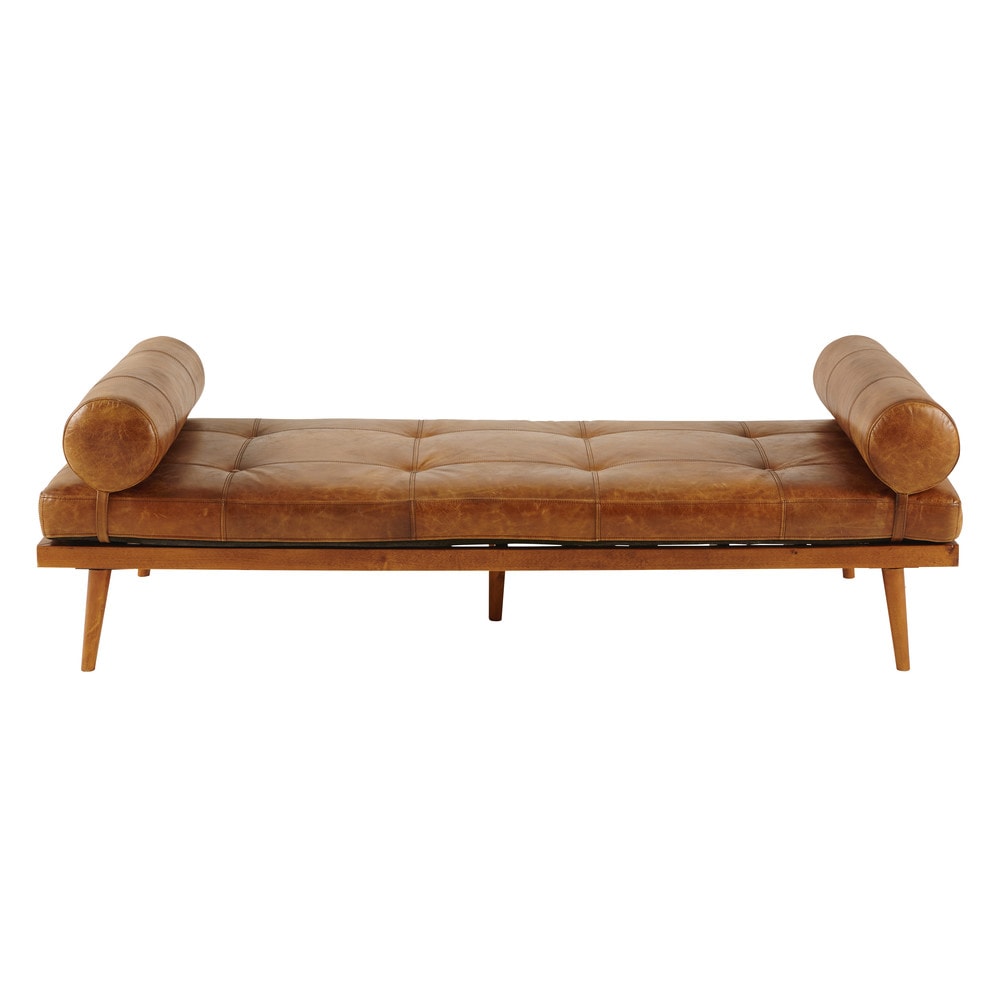 Daybed vintage en cuir marron Daybed vintage en cuir marron