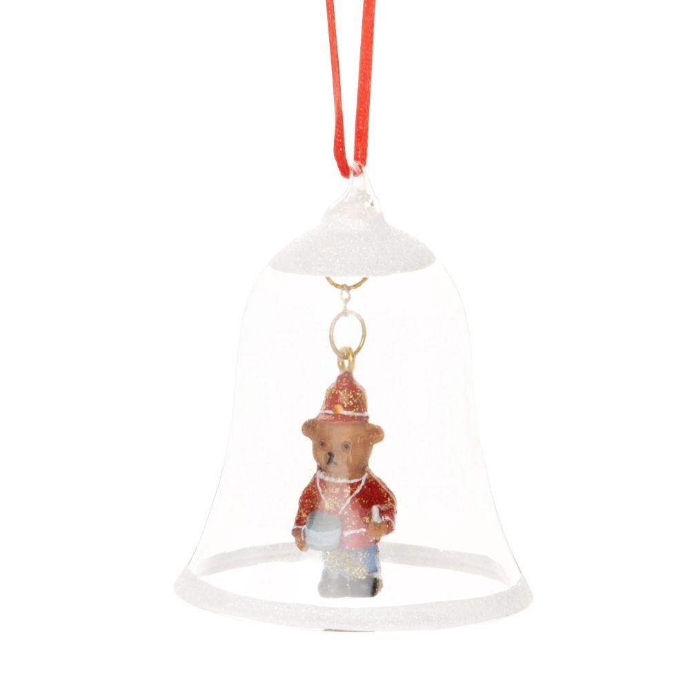 Déco de Noël cloche en verre et ourson rouge et marron Déco de Noël cloche en verre et ourson rouge et marron