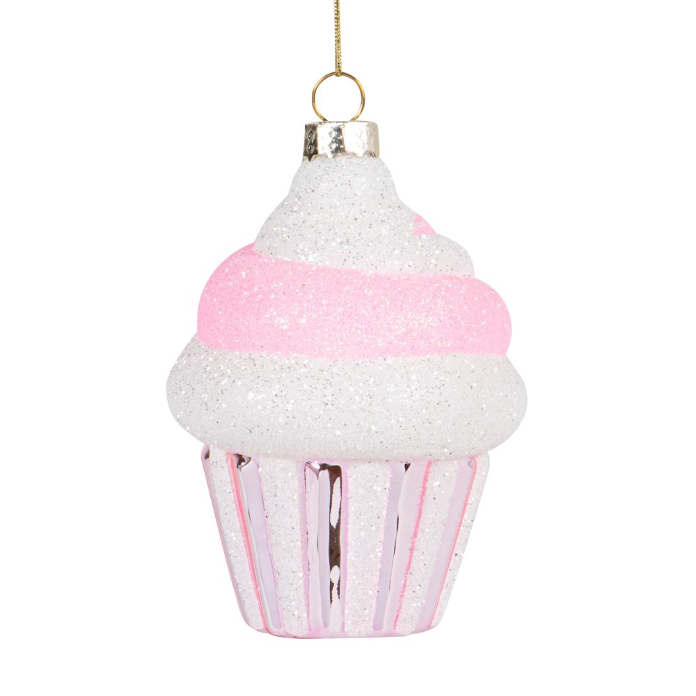 Déco de Noël cupcake en verre rose et blanc