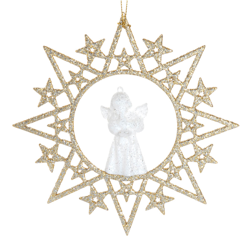 Déco de Noël médaillons étoile et lune dorées et ange blanc (x2)