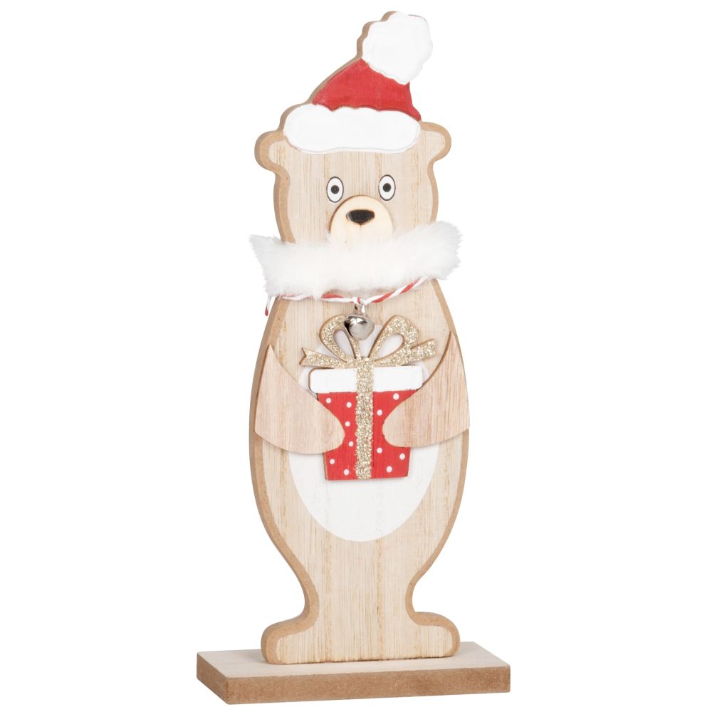 Déco de Noël ourson avec cadeau beige, rouge, blanc et doré Déco de Noël ourson avec cadeau beige, rouge, blanc et doré
