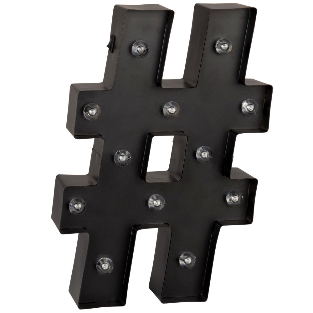 Déco lumineuse hashtag en métal noir 12LED Déco lumineuse hashtag en métal noir 12LED