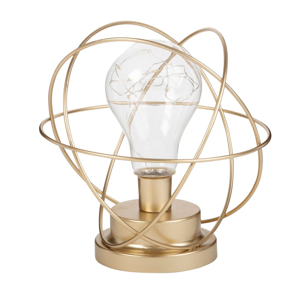 Déco lumineuse sphère en métal doré avec ampoule LED