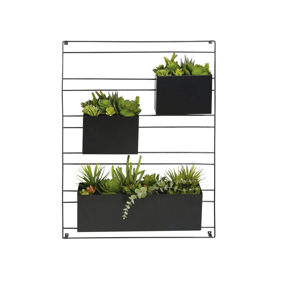 Déco murale 3 plantes artificielles en pot Déco murale 3 plantes artificielles en pot