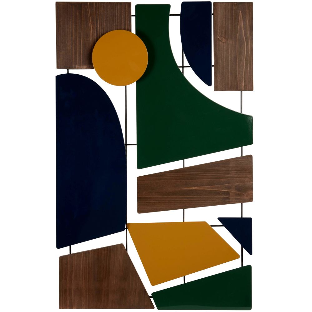 Déco murale abstraite marron, bleu, vert et jaune 45x70