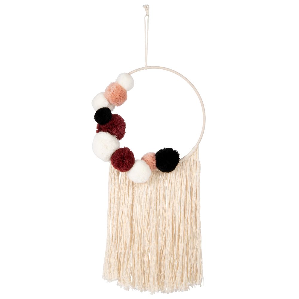 Déco murale couronne à pompons écrue et rose 28x68 Déco murale couronne à pompons écrue et rose 28x68