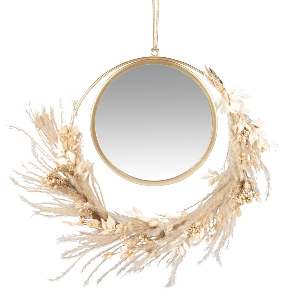 Déco murale couronne végétale et miroir 40x36 (photo) Déco murale couronne végétale et miroir 40x36