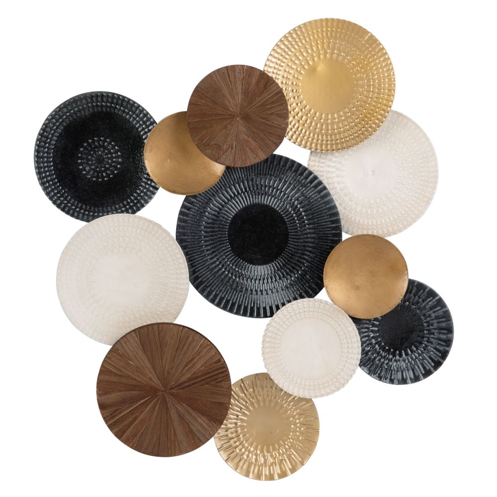 Déco murale disques en métal noir, doré et blanc 57x58 Déco murale disques en métal noir, doré et blanc 57x58