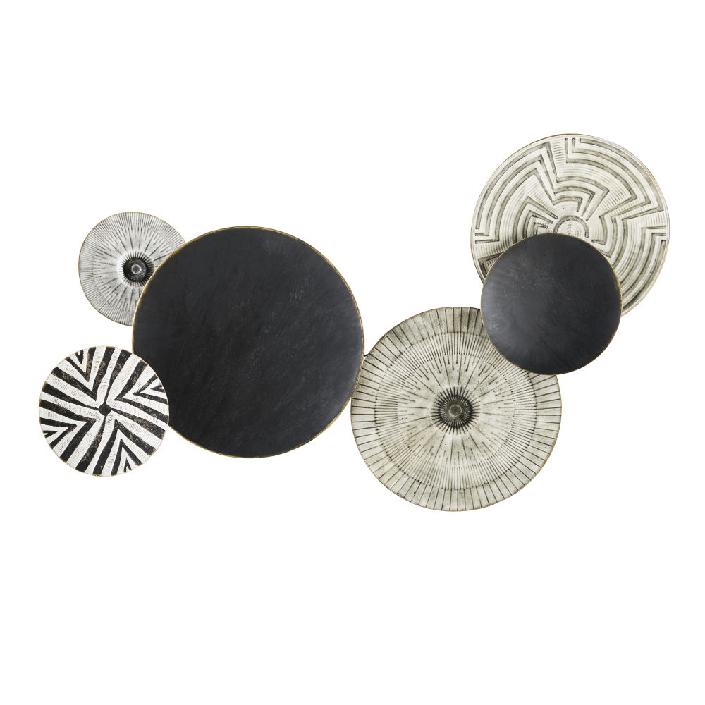 Déco murale disques en métal noir et gris gravé 86x138 Déco murale disques en métal noir et gris gravé 86x138