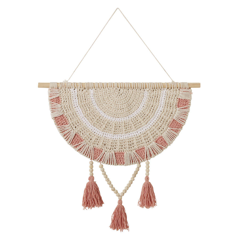 Déco murale en coton rose, beige et blanc 50x47 (photo) Déco murale en coton rose, beige et blanc 50x47