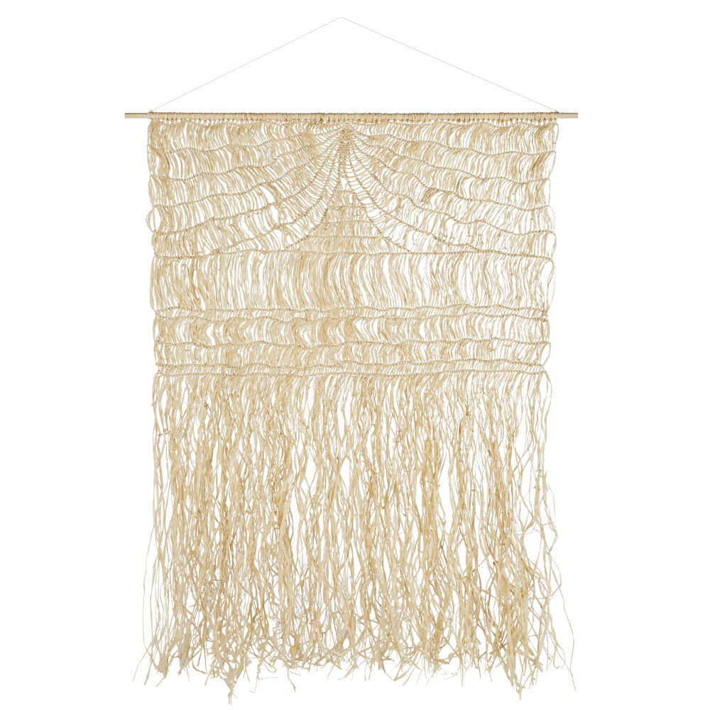 Déco murale en fibre végétale tressée beige et bois de bouleau 150x200 Déco murale en fibre végétale tressée beige et bois de bouleau 150x200