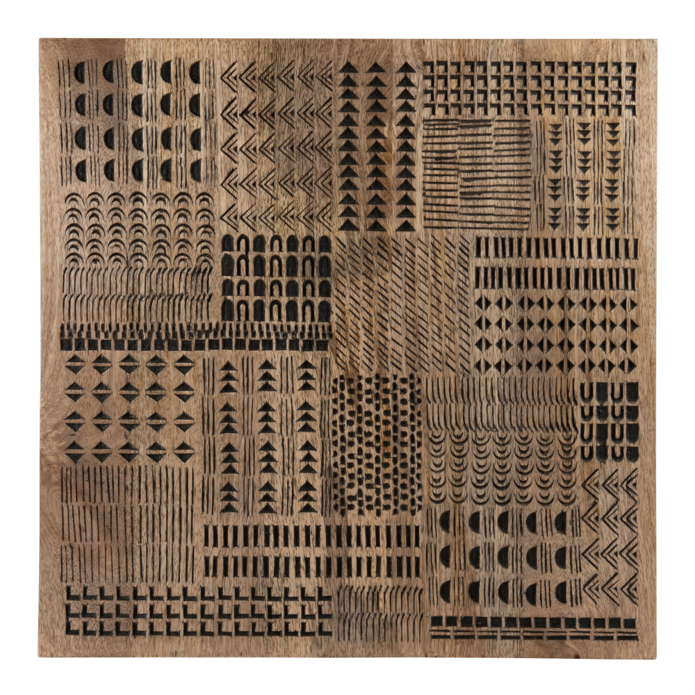 Déco murale en manguier gravé bicolore 50x50 Déco murale en manguier gravé bicolore 50x50