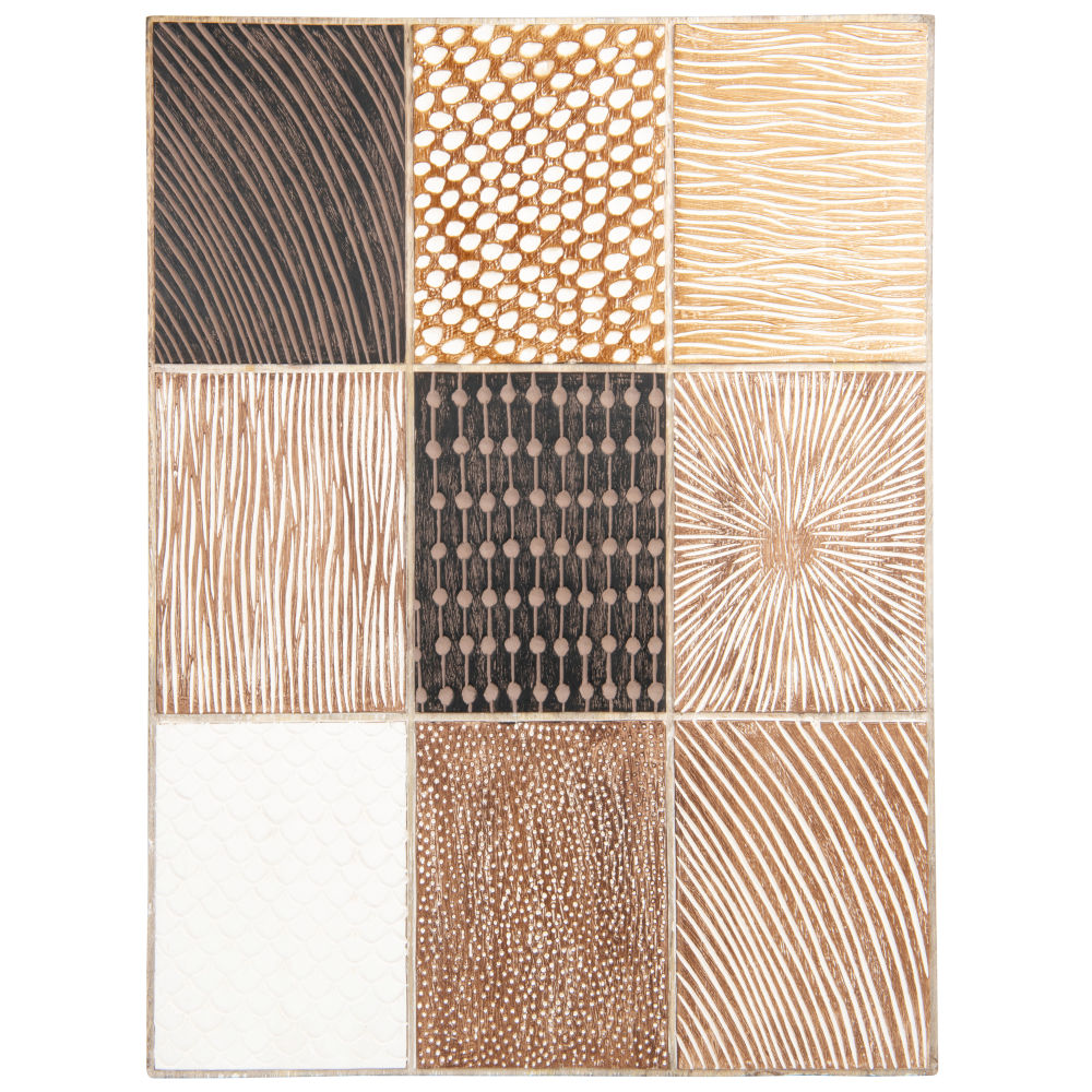 Déco murale en manguier marron, blanc et crème 52x70 Déco murale en manguier marron, blanc et crème 52x70