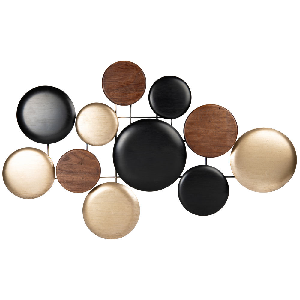 Déco murale en platane et métal doré, marron et noir 80x48 Déco murale en platane et métal doré, marron et noir 80x48