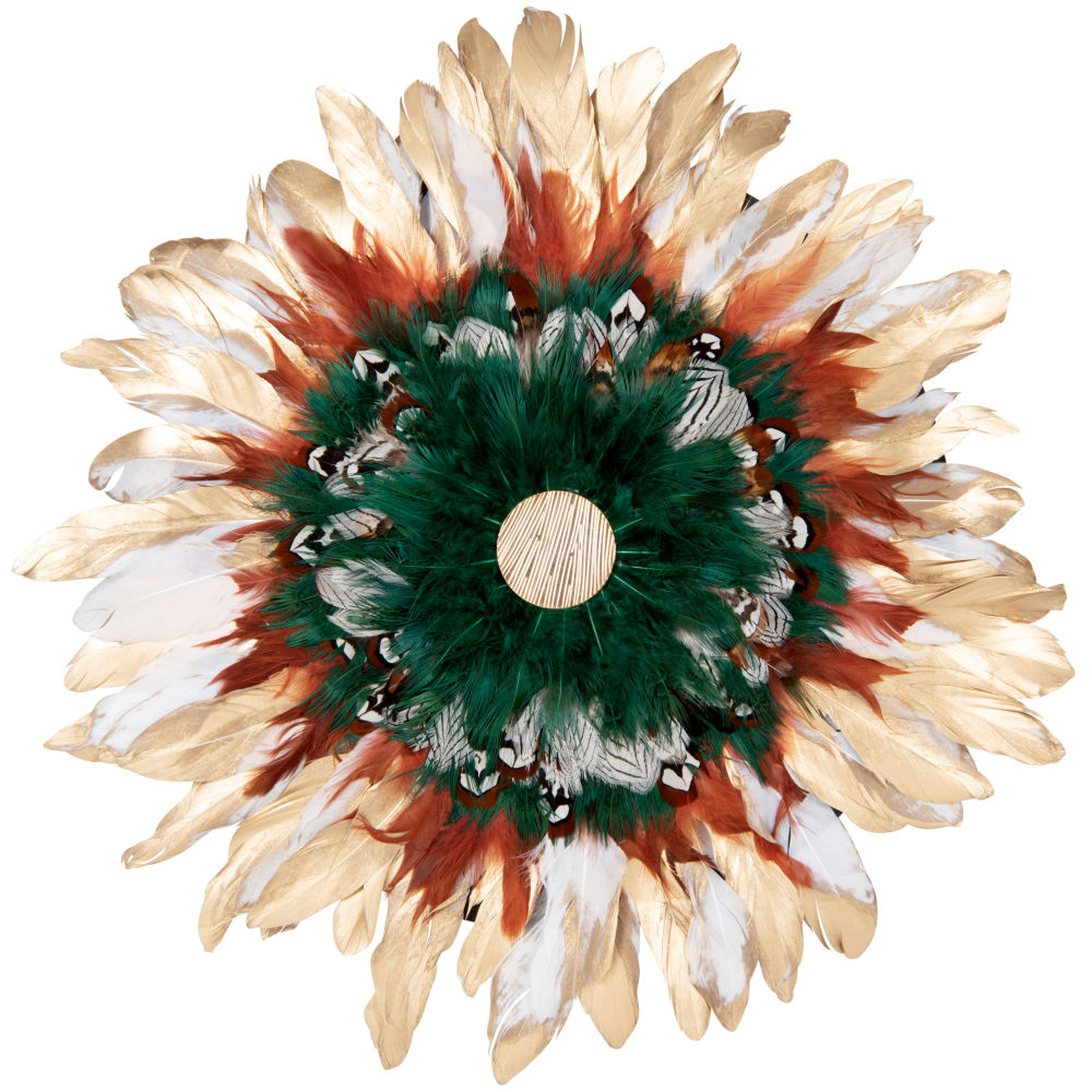Déco murale en plumes multicolores D50 Déco murale en plumes multicolores D50
