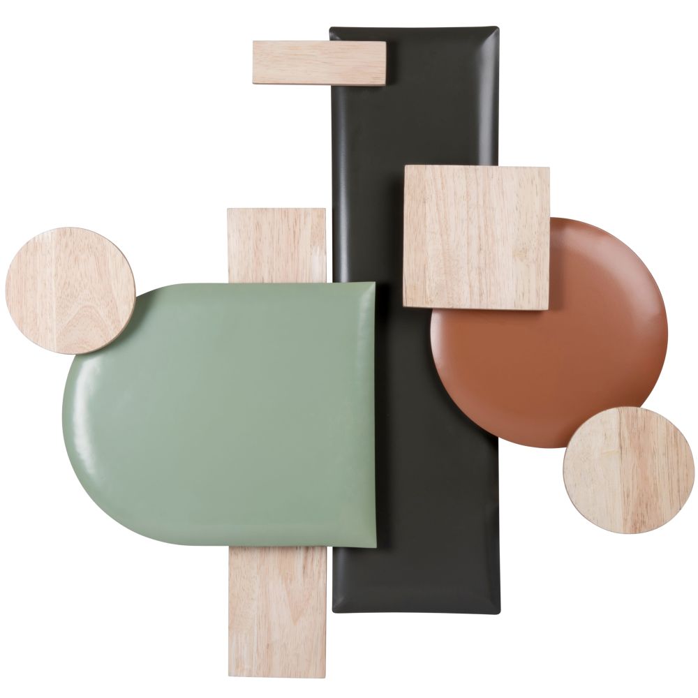 Déco murale formes géométriques en métal et hévéa multicolores 61x61 Déco murale formes géométriques en métal et hévéa multicolores 61x61