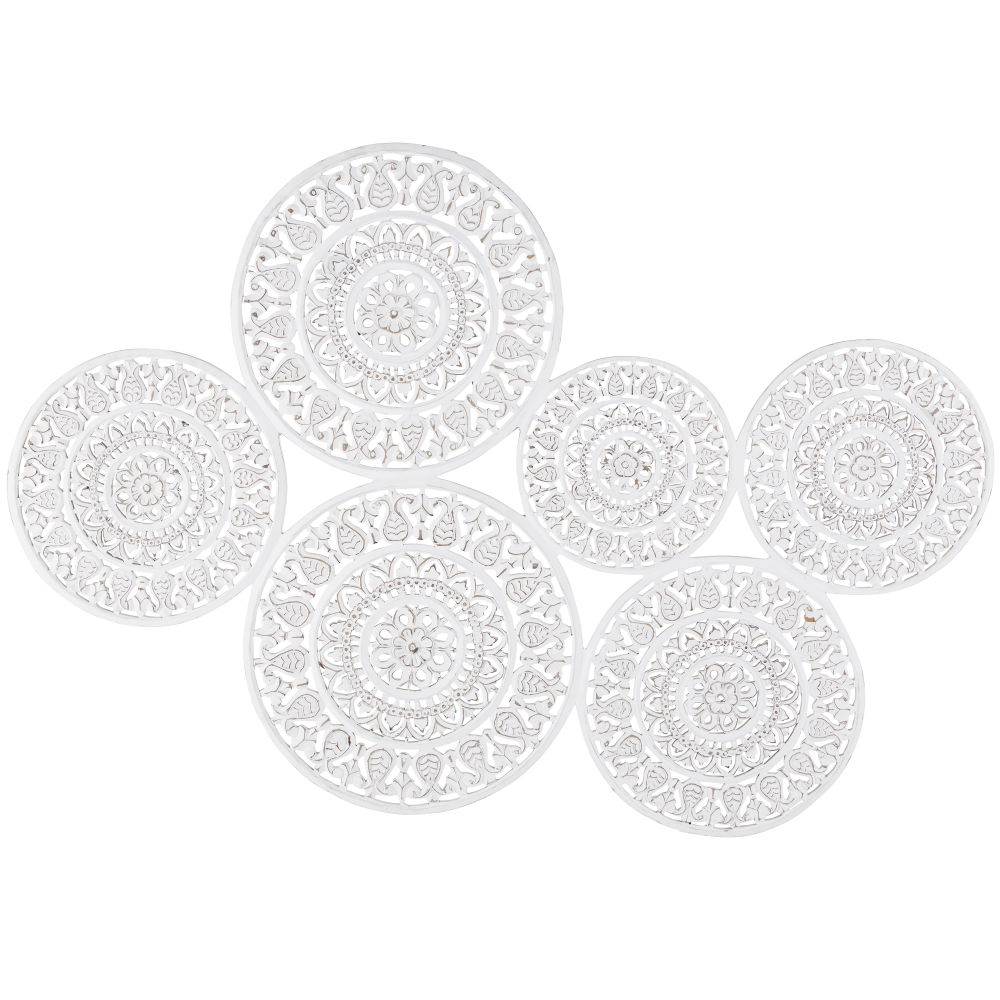 Déco murale motifs mandalas sculptés blanchis 141x98 Déco murale motifs mandalas sculptés blanchis 141x98
