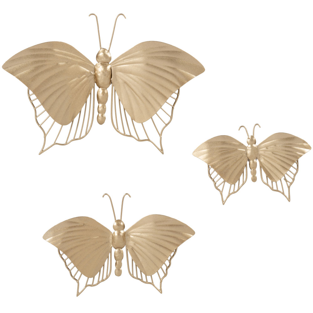 Déco murales papillons en métal doré (x3) 20x14