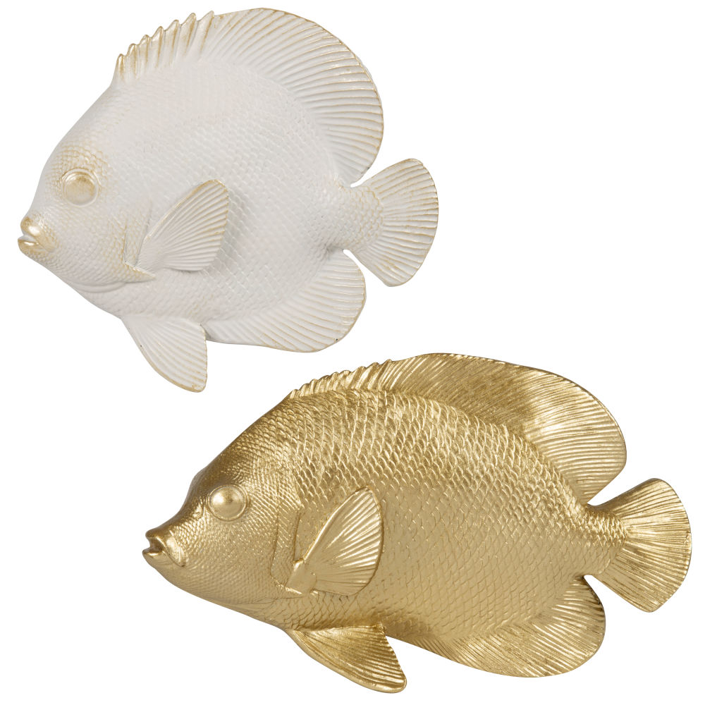 Déco murales poissons en résine blanche et dorée (x2) 24x15 Déco murales poissons en résine blanche et dorée (x2) 24x15