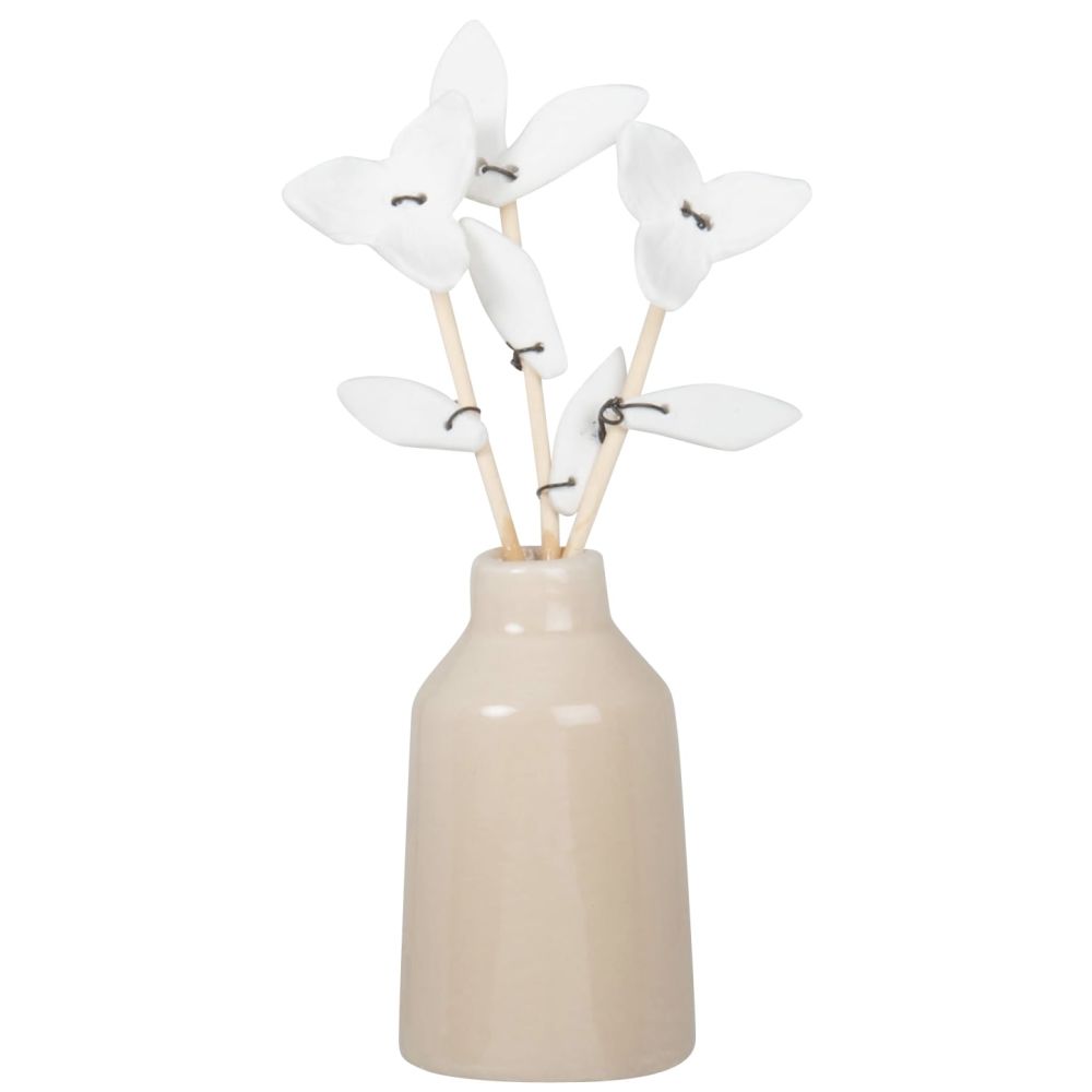 Déco vase en porcelaine beige et fleurs blanches H19 Déco vase en porcelaine beige et fleurs blanches H19