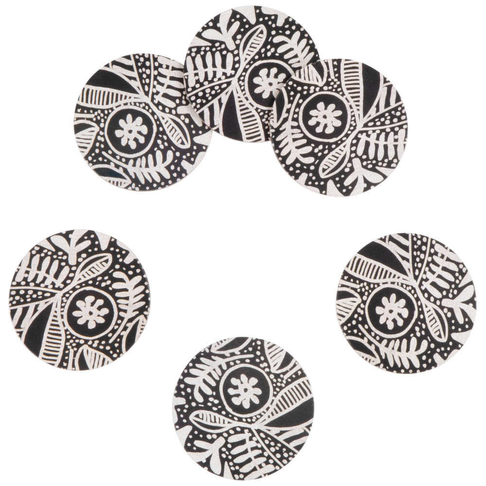 Dessous de verre motif végétal noir et blanc (x6) Dessous de verre motif végétal noir et blanc (x6)