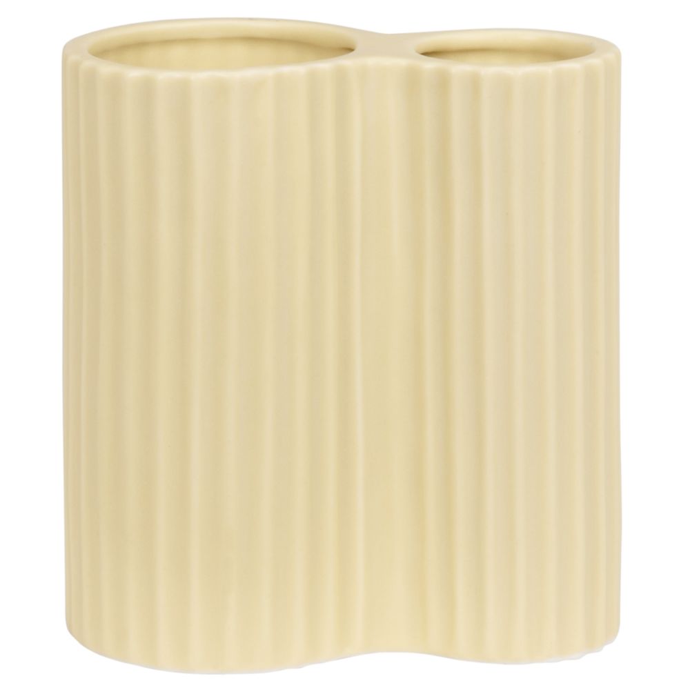 Double vase en porcelaine striée jaune H14