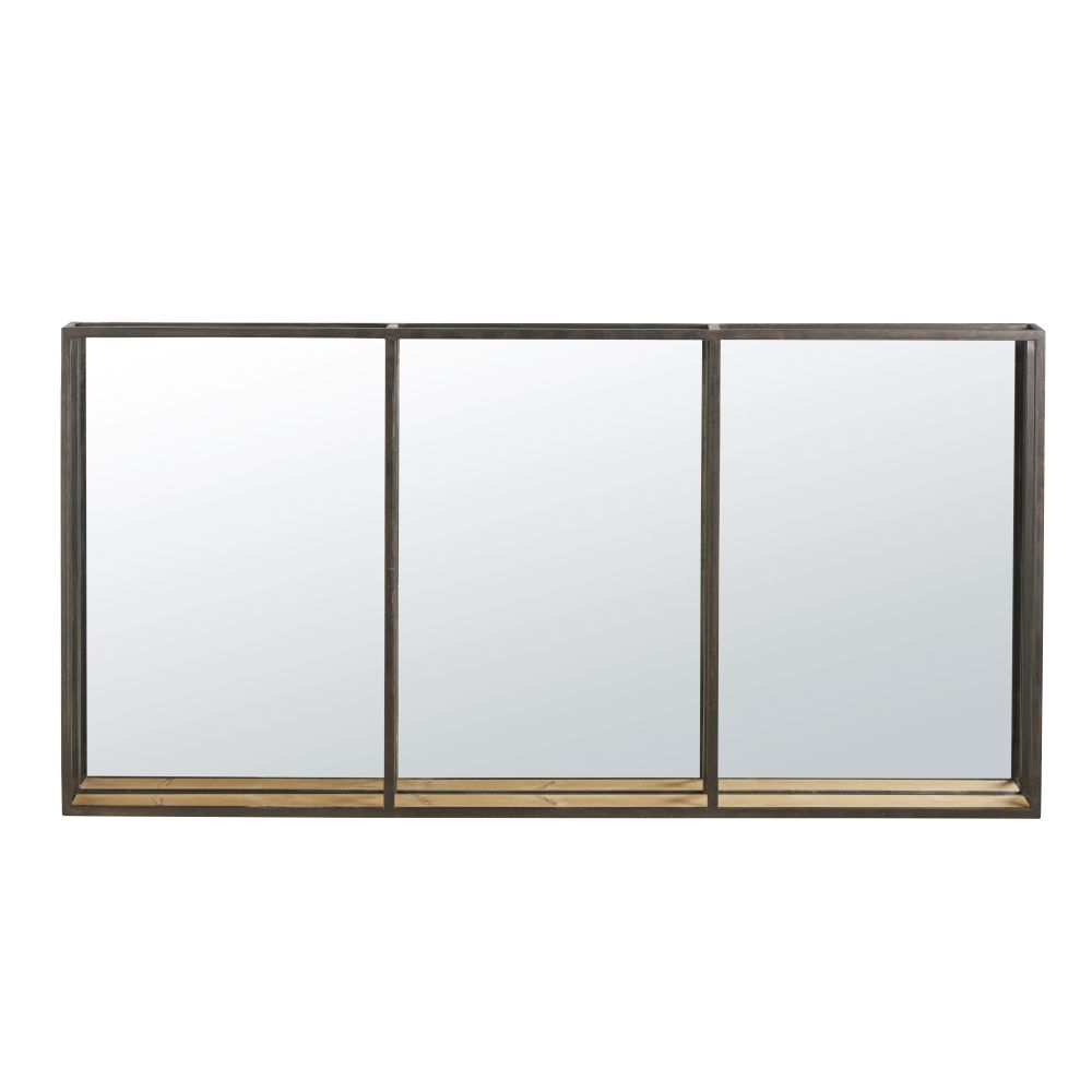Dreigeteilter Spiegel aus Metall, schwarz 120x60