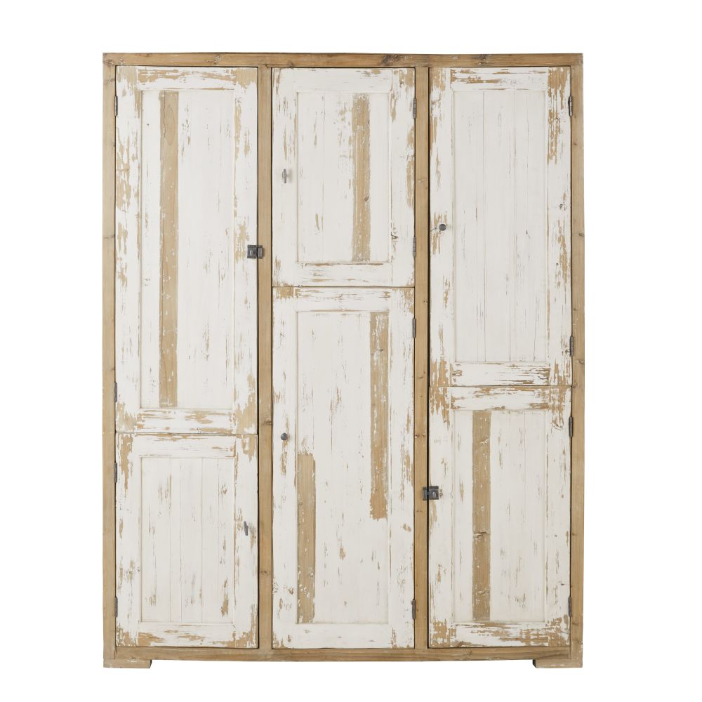 Dressing 6 portes en pin recyclé blanc patiné Dressing 6 portes en pin recyclé blanc patiné