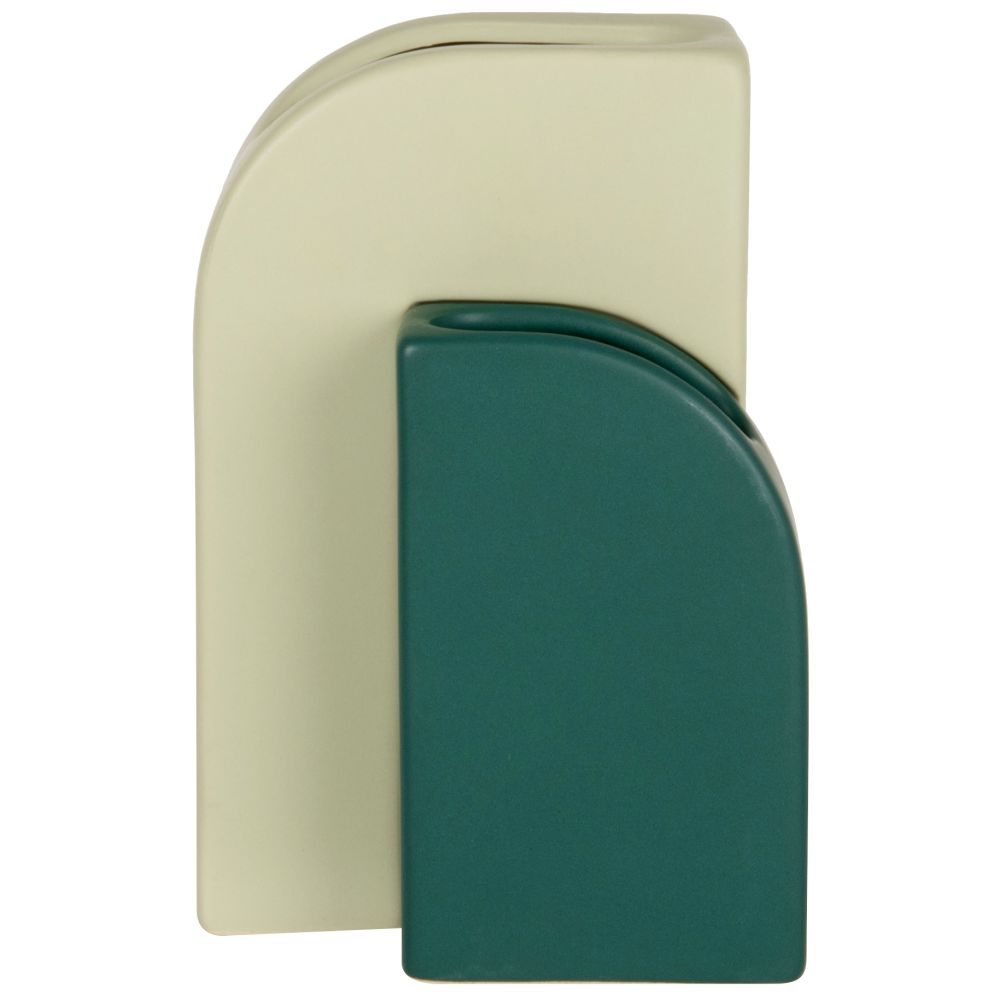 Duo vases en grès blanc et vert H21 Duo vases en grès blanc et vert H21