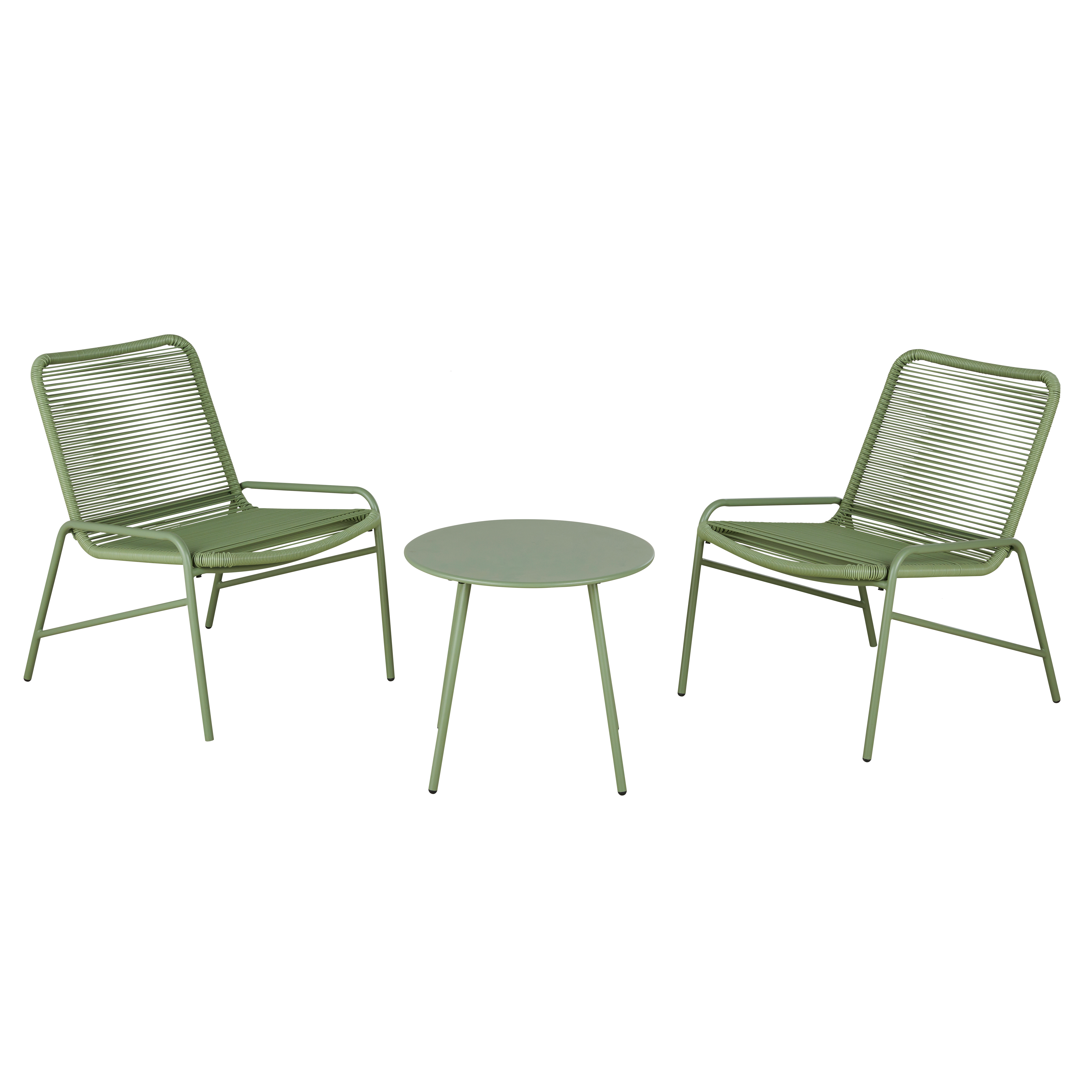 ensemble 2 fauteuils de jardin en résine recyclé et table basse en acier vert