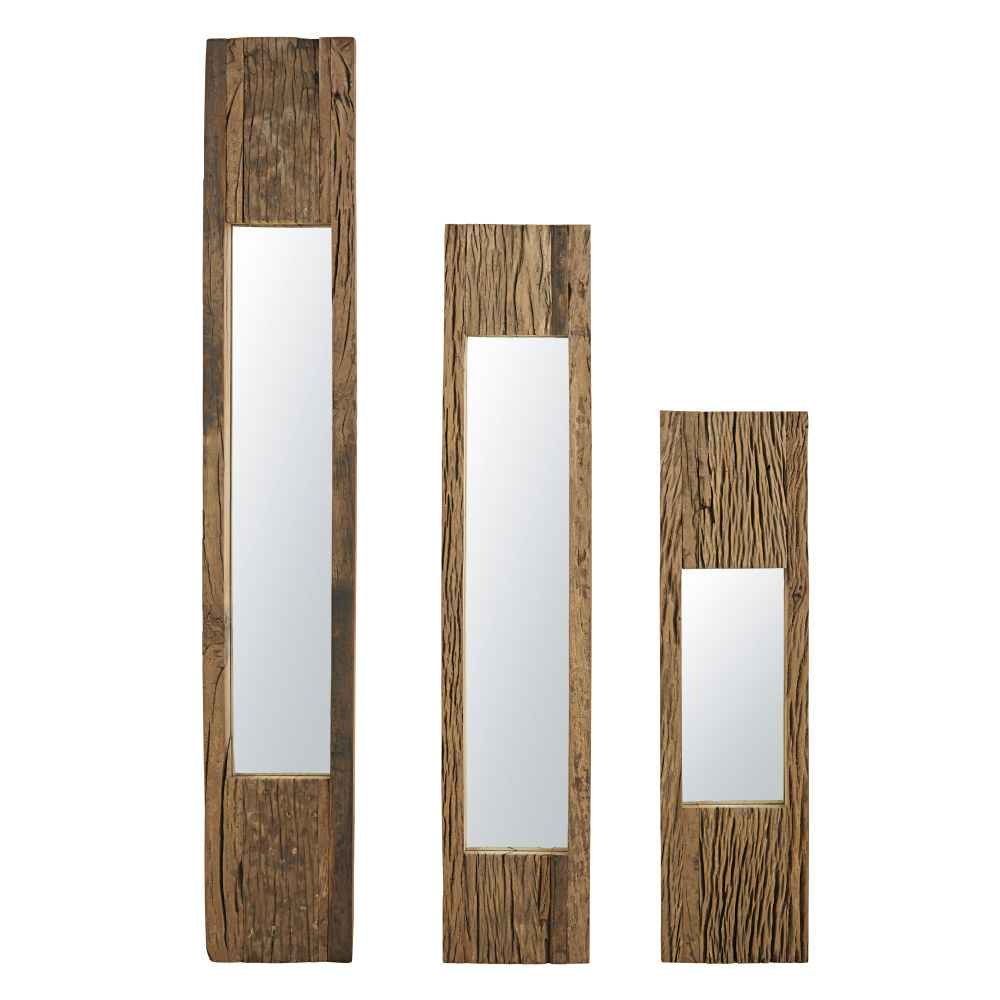 Ensemble de 3 miroirs rectangulaire avec encadrement en bois marron
