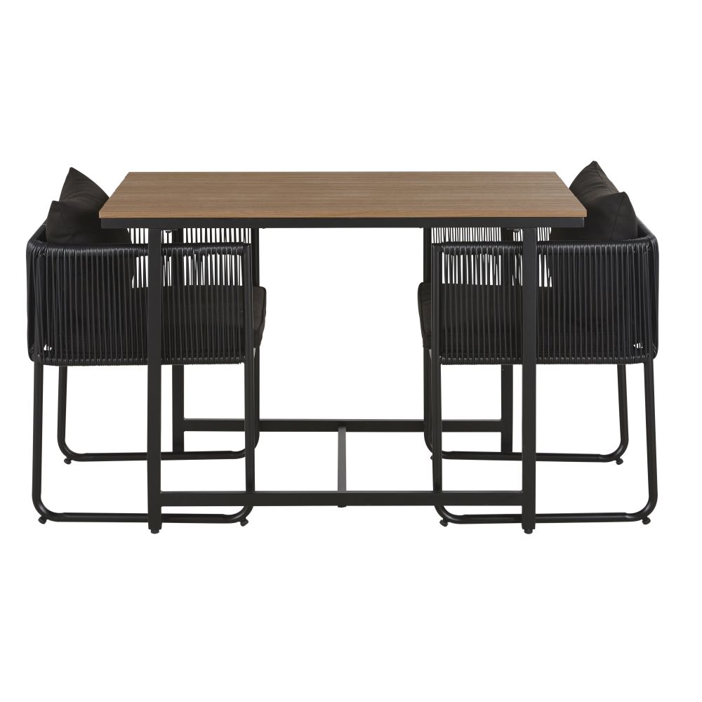 Ensemble table en composite imitation teck et résine noire avec fauteuils de jardin
