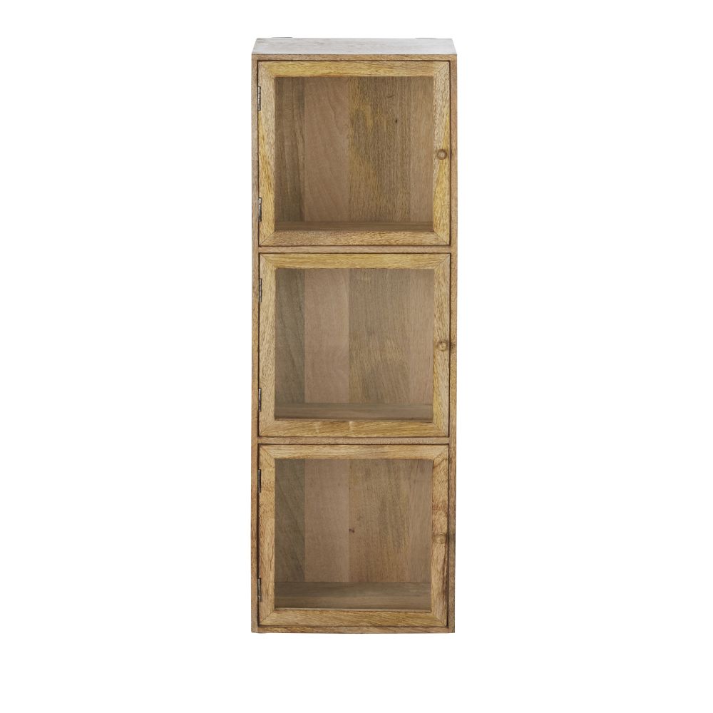Etagère 3 portes vitrées en bois de manguier marron