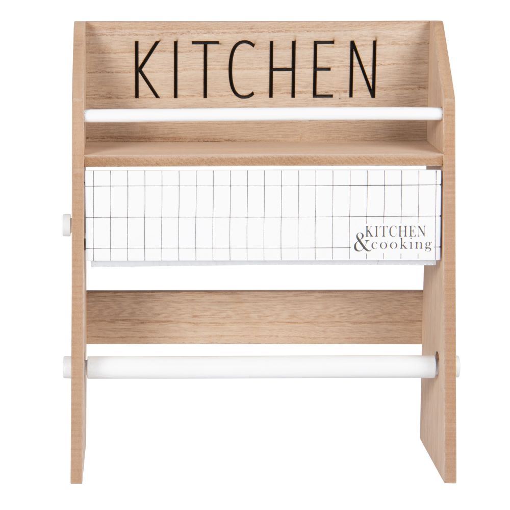Etagère à essuie-tout en eucalyptus beige, blanc et noir Etagère à essuie-tout en eucalyptus beige, blanc et noir