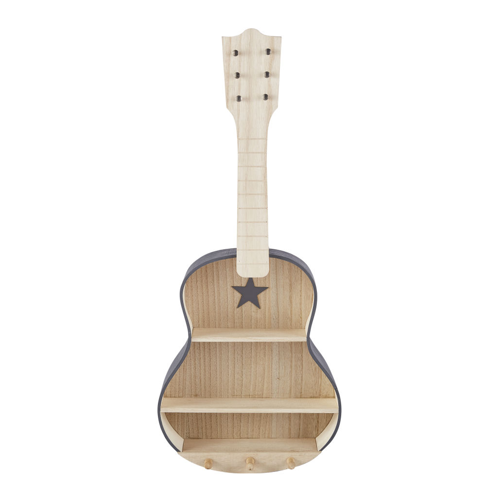 Etagère enfant guitare gris anthracite avec 3 crochets (photo) Etagère enfant guitare gris anthracite avec 3 crochets
