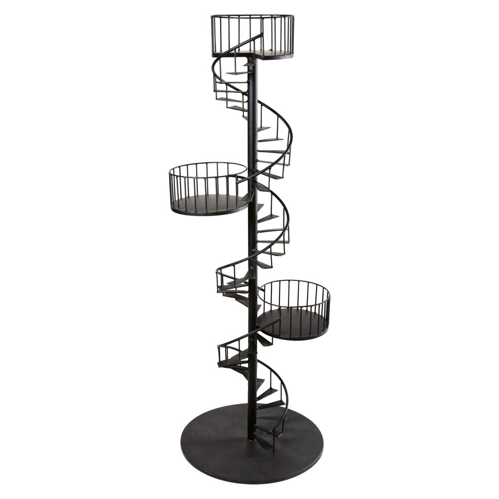 Etagère escalier spirale en métal noir (photo) Etagère escalier spirale en métal noir