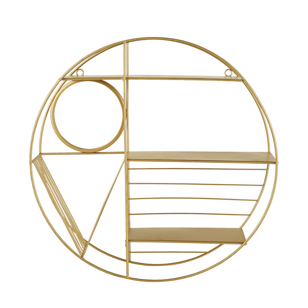 Etagère ronde avec miroir en métal doré