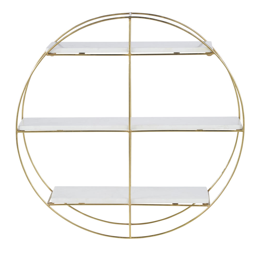 Etagère ronde en métal doré mat et marbre blanc Etagère ronde en métal doré mat et marbre blanc