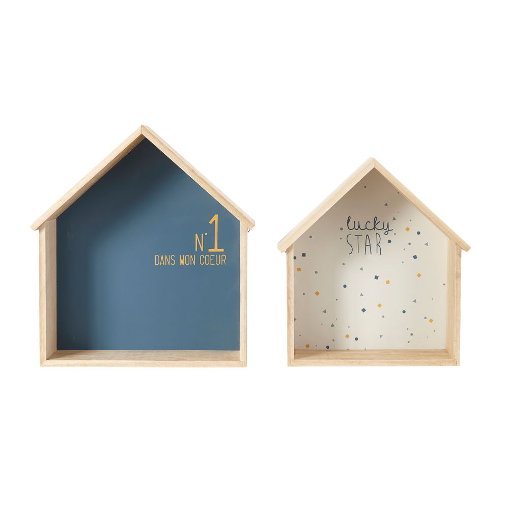 Etagères maisons bleue et blanche (x2) (photo) Etagères maisons bleue et blanche (x2)