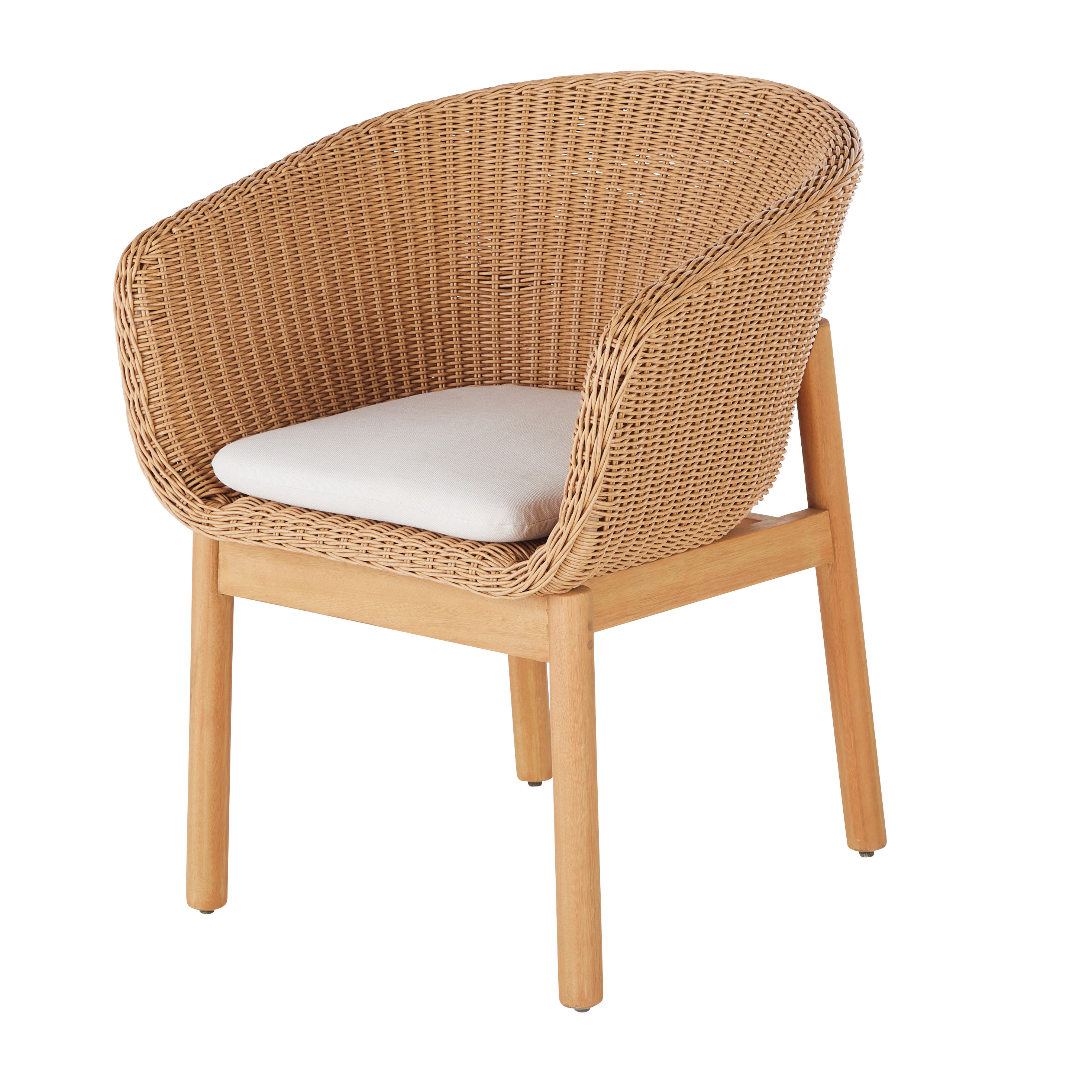 Fauteuil à dîner de jardin en bois d'eucalyptus et polyester recyclé écru