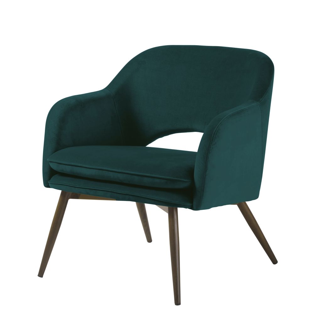 Fauteuil bas vintage en velours vert