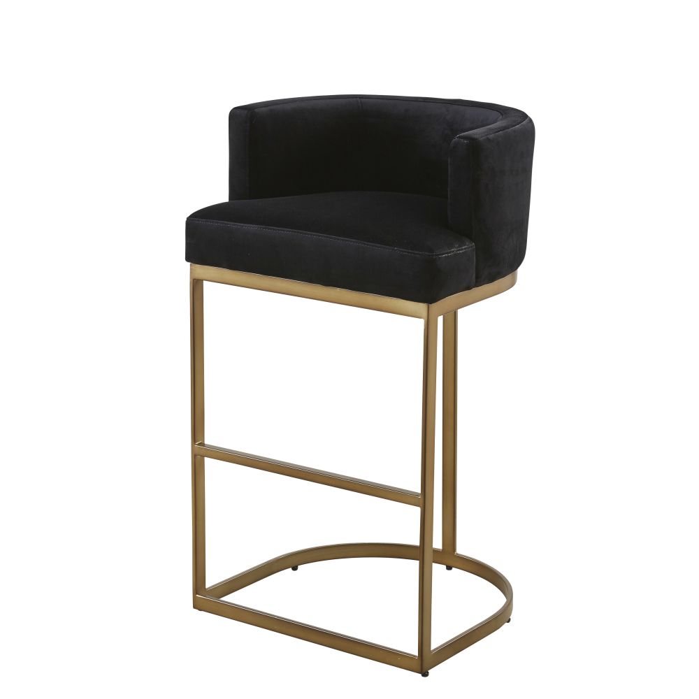 Fauteuil de bar en velours noir et métal coloris laiton H75 Fauteuil de bar en velours noir et métal coloris laiton H75