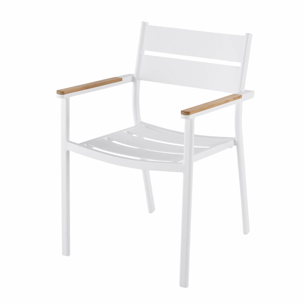 Fauteuil de jardin en aluminium blanc et teck massif