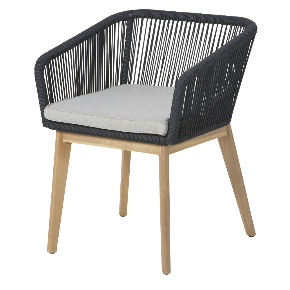 Fauteuil de jardin en corde tressée anthracite et toile gris clair Fauteuil de jardin en corde tressée anthracite et toile gris clair