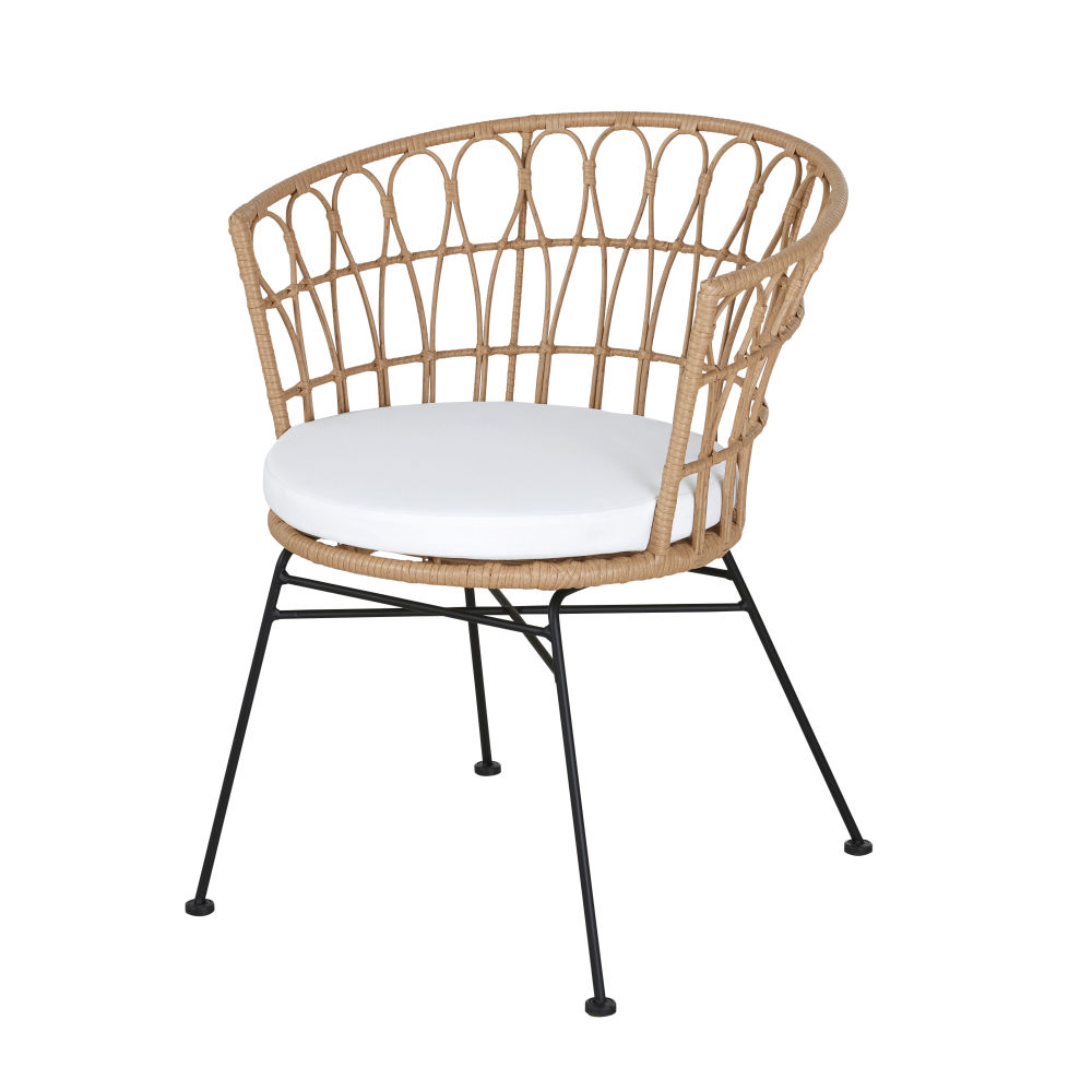Fauteuil de jardin en résine imitation rotin et métal noir