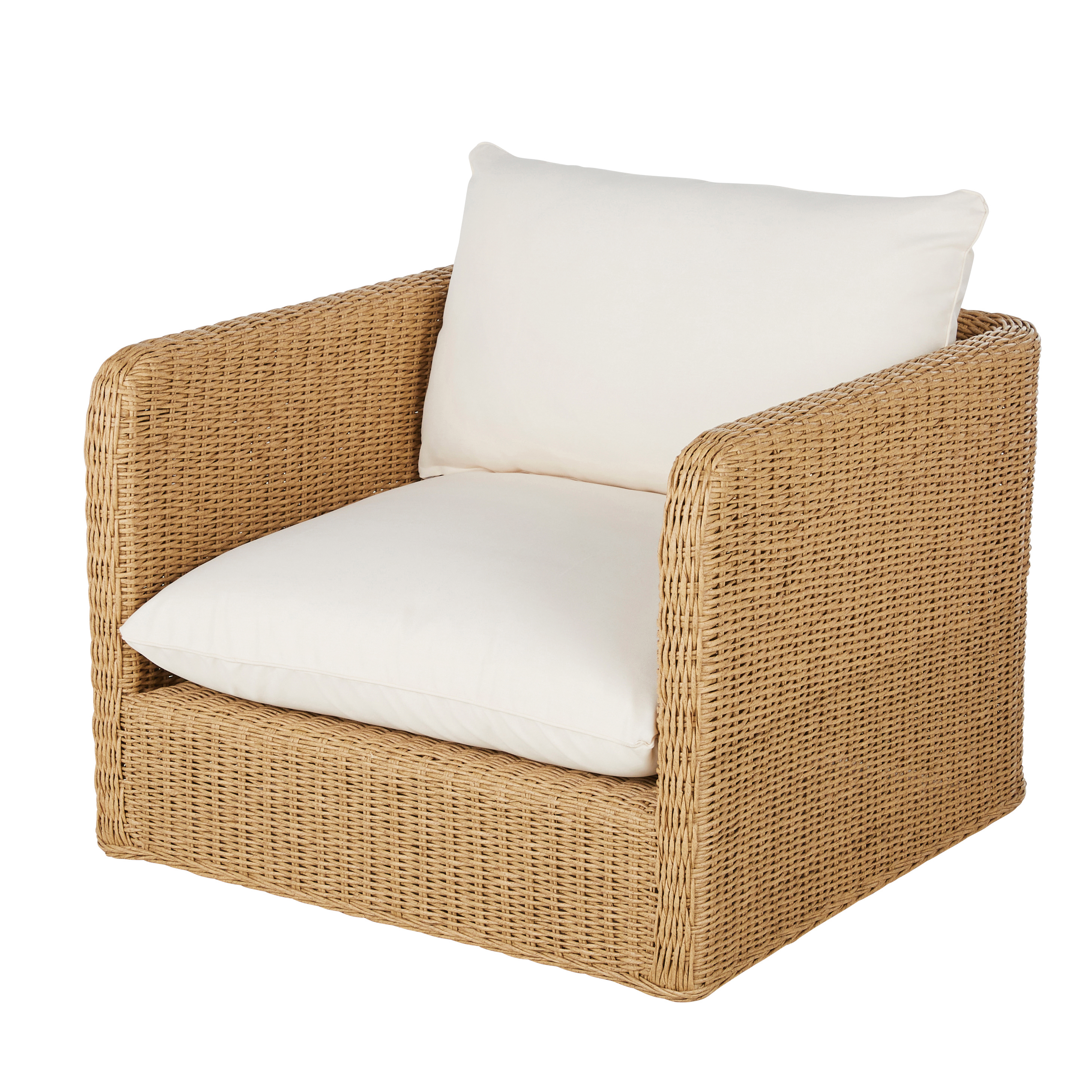 Fauteuil de jardin en résine recyclée imitation rotin et polyester recyclé beige