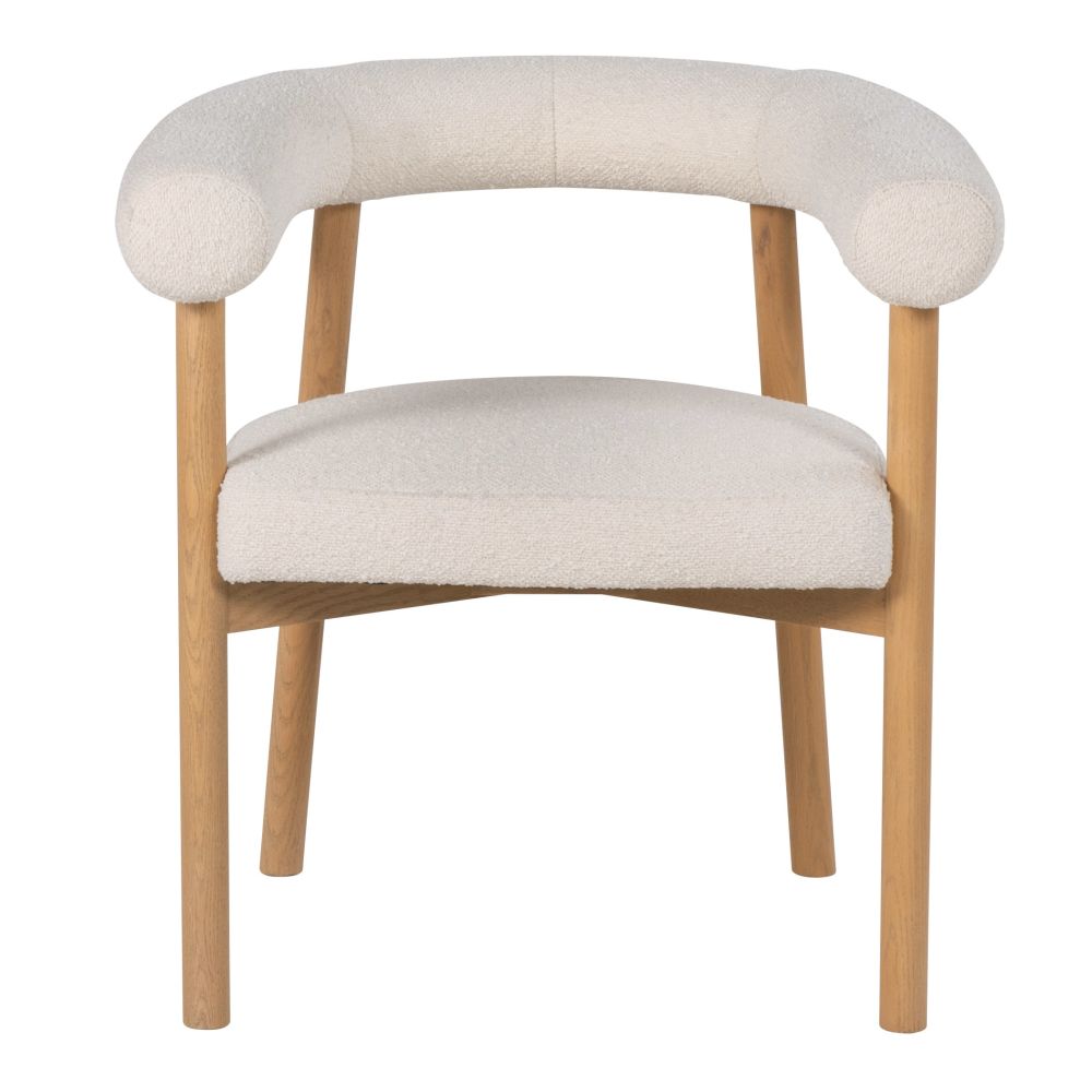 Fauteuil de table en bois de frêne et bouclettes écrues